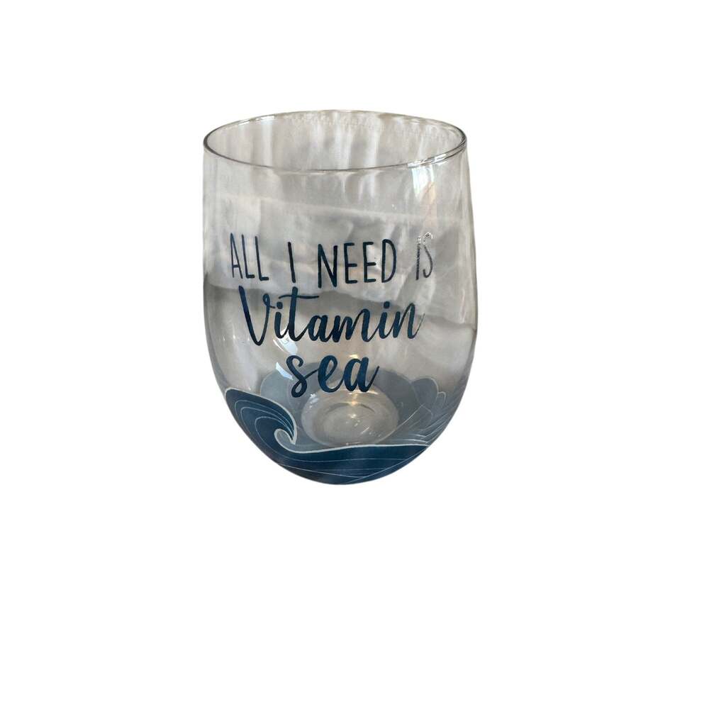 All I Need Is Vitamin Sea Stemless Glass Tumbler Blue Ocean Beach Drinkware